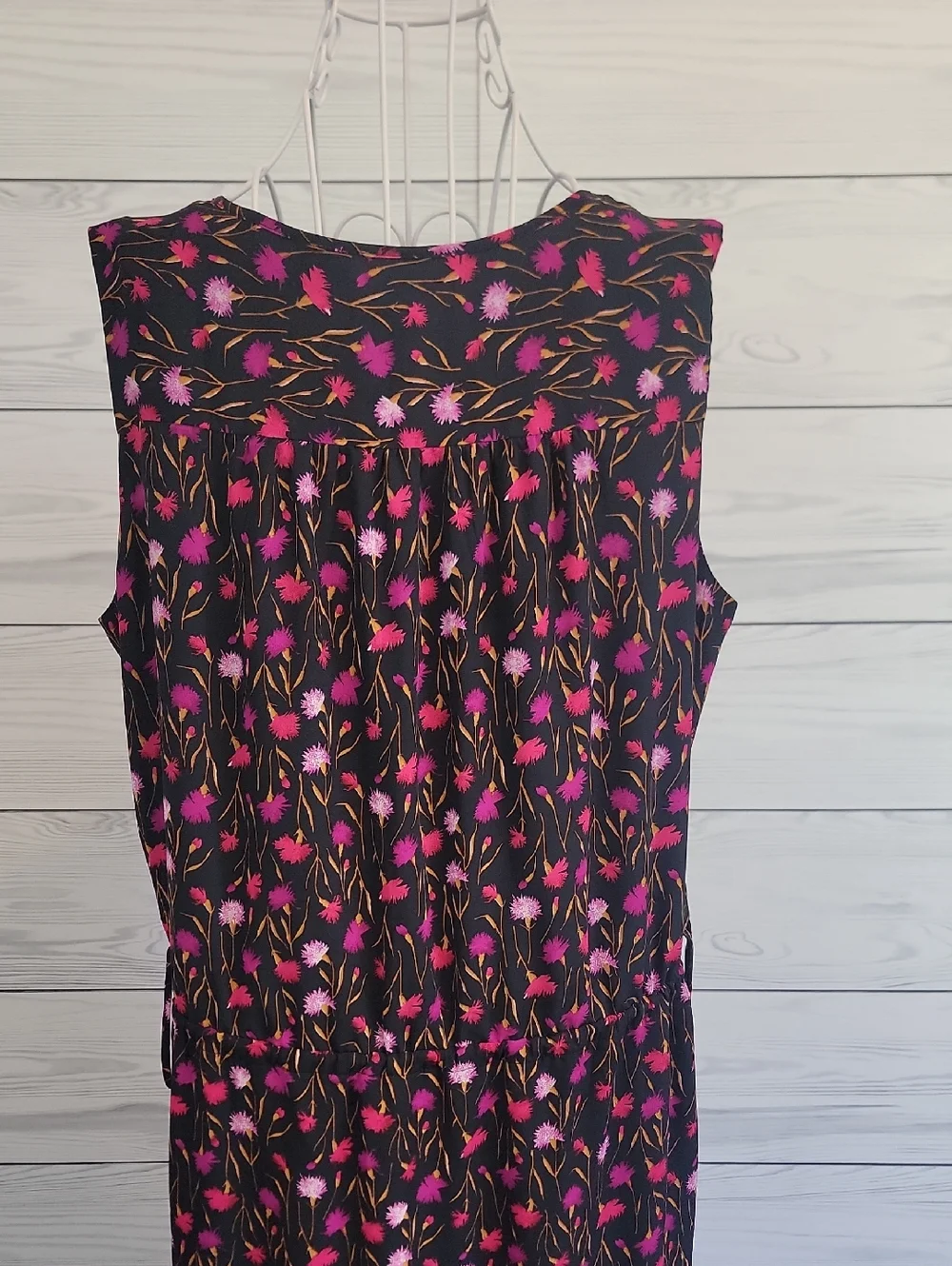 Gap Sleeveless Floral Tie-Waist Midi Dress - Black & Pink Floral Womens Size L